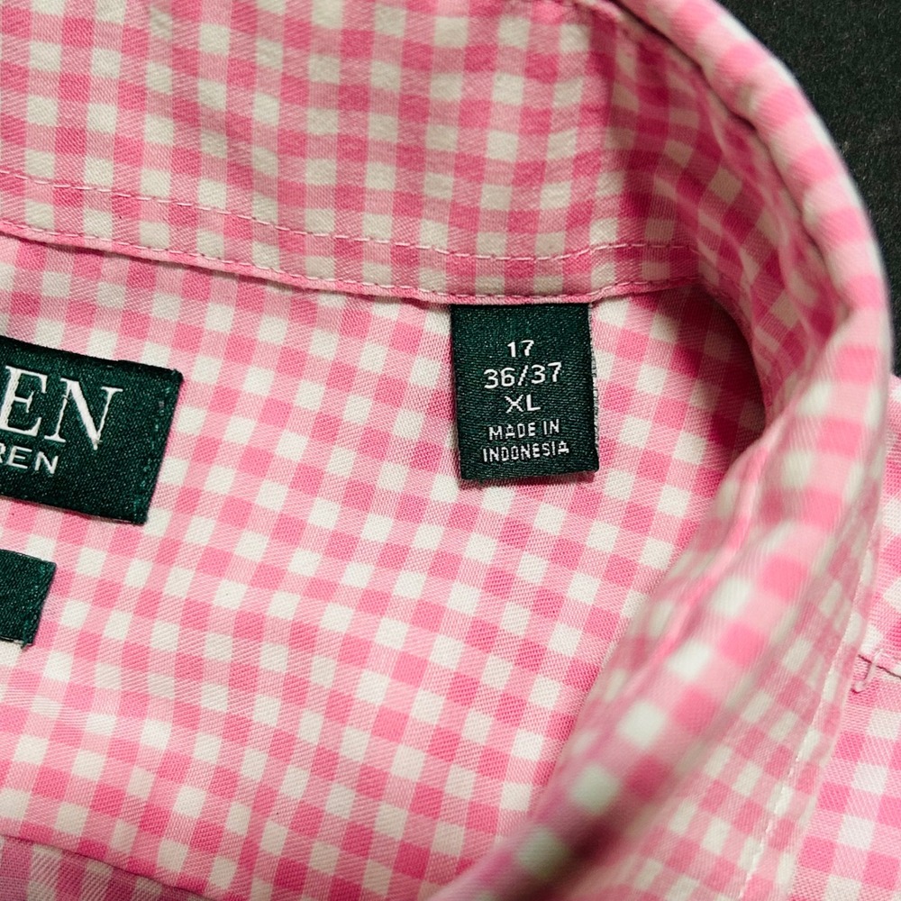 Lauren Ralph Lauren Pink White Gingham Shirt XL Regular Fit Stretch Fabric - Picture 5 of 9